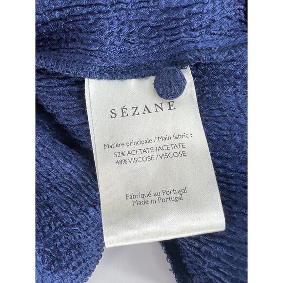 Sezane Selena Tie Neck Long Sleeve Navy Blue Tiered Dress - Picture 15 of 15